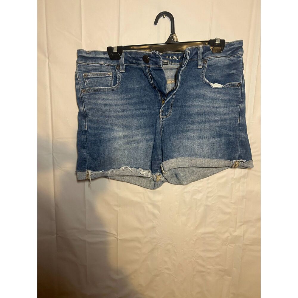 American Eagle Next Level Stretch Denim Shorts Cuffed Distressed Blue Women 10